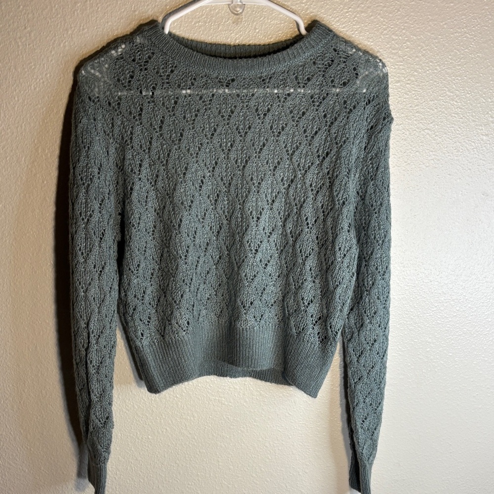 H&M Sage Green Lace Knit Crewneck Sweater -214sku